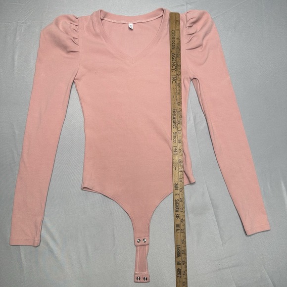 Reoria Dusty Rose Body Suit Small Leg O Mutton Sleeve Victorian Chic Ribbed Fem - Picture 4 of 10